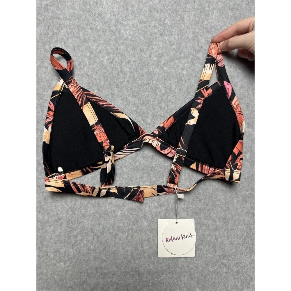 Kulani Kinis Coral Pomango Floral Hawaiian Triangle Padded Bikini Top L NWT NEW